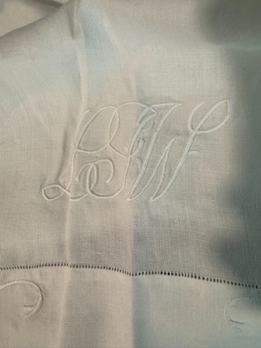 Pair vintage linen monogrammed - linen,