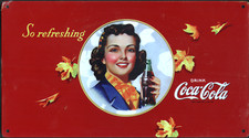 COCA COLA SO REFRESHING RETRO TIN SIGN (22x39cm)