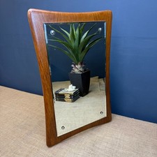 VINTAGE MID CENTURY DANISH TEAK WOOD FRAMED HANGING WALL MIRROR