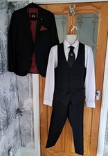 MARC DARCY RAMBO MENS 3PC BLACK SUIT JKT 38R W/COAT 42R PANTS 36 X 25 SHORT +TIE