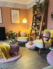 Atkin and Thyme Mustard Yellow Arm Chair with Wooden Legs Set of Two