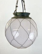 Large Antique Ceiling Light, Caged Opaline Ceiling Pendant Light Early 20th C.