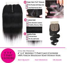4x4 T PART Lace Closure Natural Brazilian Virgin Remy Hair Pre Plucked Hairline