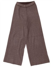 ZARA Womens Knit Wide Leg Trousers Small W26 L27 Grey Herringbone CZ13