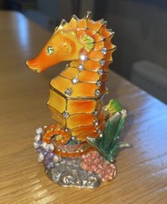 Vintage Sea Horse Trinket Box Enameled Paint Crystal Accents 