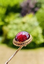 Antique Victorian 18k 18ct Gold Cabochon Garnet Stick Pin w/ Original Box