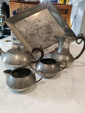 Vintage Art Deco Walker & Co "Homeland" Planished Pewter 4 Tea/coffee Set +tray