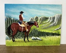 Vintage Original 1960s Painting On Board Wild West Cowboy and Western Scene