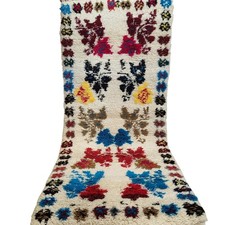 Vintage Handmade Moroccan Berber Rug Wool Floral Red Blue Yellow Tribal Carpet