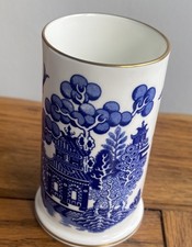 Vintage Coalport Willow Pattern Small Vase With Gilt Rim Height 9cm, Very Fine