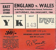 England v Wales 15 Jan 1966 RUGBY TICKET