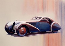 Vintage Bugatti Type 57 Atlantic Sports Car Watercolour Wall Art Poster Print