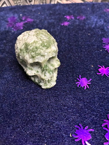 Crystal moss agate skull - moss,