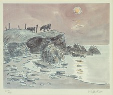 Kyffin Williams Signed Print. Cows on a Coastal Headland