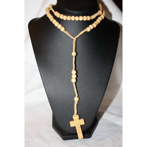 New wooden bead crucifix - wooden,