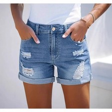 Ladies High Waist Denim Shorts
