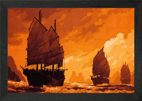 Chinese junk ships sea - chinese,