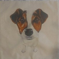 "Jack Russell". Canvas Cushion Case 43x43 cms/17"  Black/Tan - Dogs. ideal gift