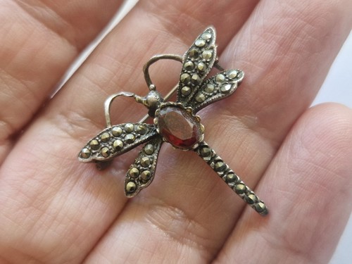 Silver garnet dragonfly brooch - silver,