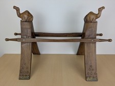 Vintage Wooden Camel Stool Footstool Base Brass Fittings No Cushion Solid Strong