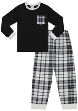 Girls Black And Grey Check Long Pyjama Set 9 - 16 Years