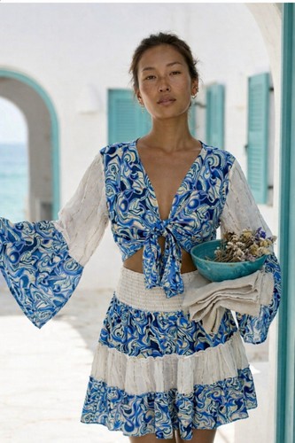 Boho silk matching set short - set,