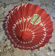 Vintage Paper Parasol With Mercari Handle RED With Slight Damage