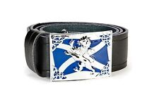  Rampant Lion Saltire Kilt Leather Kilt Belt and Buckle MG3 Chrome + Blue