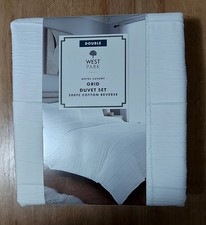 West Park White Grid Duvet Set