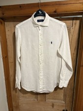 Men’s Polo Ralph Lauren White Linen Shirt Size Uk Small