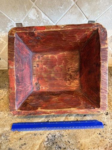 Red primitive hand carved wood - primitive,