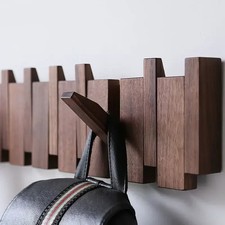 Wall Mounted Coat Rack Walnut Hooks Key Hat Hanger Entryway Storage Holder Home