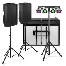 Complete DJ Set Up with 15" Active PA Speakers, Booth & LED Light Bar - VSA15
