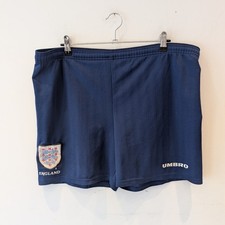 Vintage 90s Umbro England Navy Football Shorts 38" Waist Drawstring Retro Kit GC