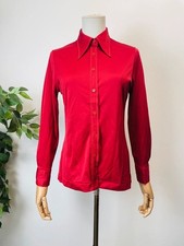 Vintage 70s Red Embroidered Stitching Dagger Collar Shirt 8