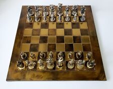 Vintage Medieval Knights Chess Set Large Weighted Metal Gold Silver Pieces