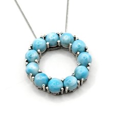 New 925 Sterling Silver  & Larimar Halo Cluster Drop Pendant Necklace 18"