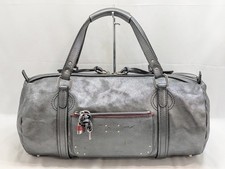 Chloe Paddington Leather Boston Bag Padlock Key Metal Gray Silver Authentic