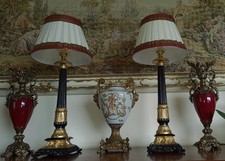 Corinthian Column Empire/Regency Antique Style Lamps (Pair) & Lampshades