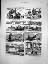 Antique Old Print Holiday Clyde Bathing Accommodation Fishing Boat Trip 1884