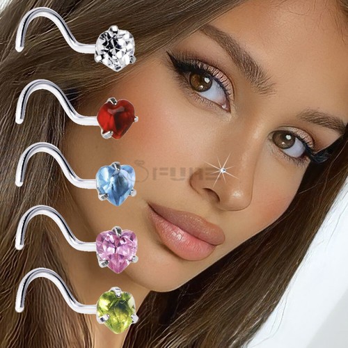 Curved nose stud diamond cz - nose,