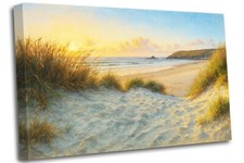 Sunset sand dunes at Crantock beach Canvas Print Wall Art Picture Home Decor