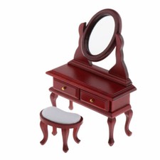 1/12 Dolls House Miniature Wooden Dressing Table with Mirror and Bedroom