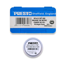 Presto M16 TAPS DIE M16 x 2 3PC HSS TAPS FIRST, SECOND & PLUG OR SPLIT DIE