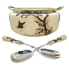 ROYAL DOULTON SLATER’S PATENT SALAD BOWL & SERVERS JAPANESE STYLE LAMBETH c.1884