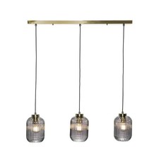 BHS Lyna Satin Brass Ceiling Light Pendant Bar with Smoked Glass Shades