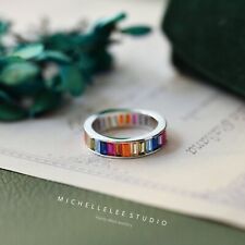 Sterling Silver Rainbow Ring, Stackable Ring, CZ Crystal Ring
