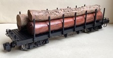 BACHMANN, G Gauge - Black FLAT CAR with STAKES + LOG LOAD