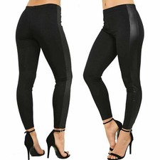 Ladies Women PVC Leather Wet Look Contrast Lace Side Panel Leggings Jeggings