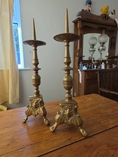 An Antique Pair of Bronze 17th Century Church Pricket Candle Sticks